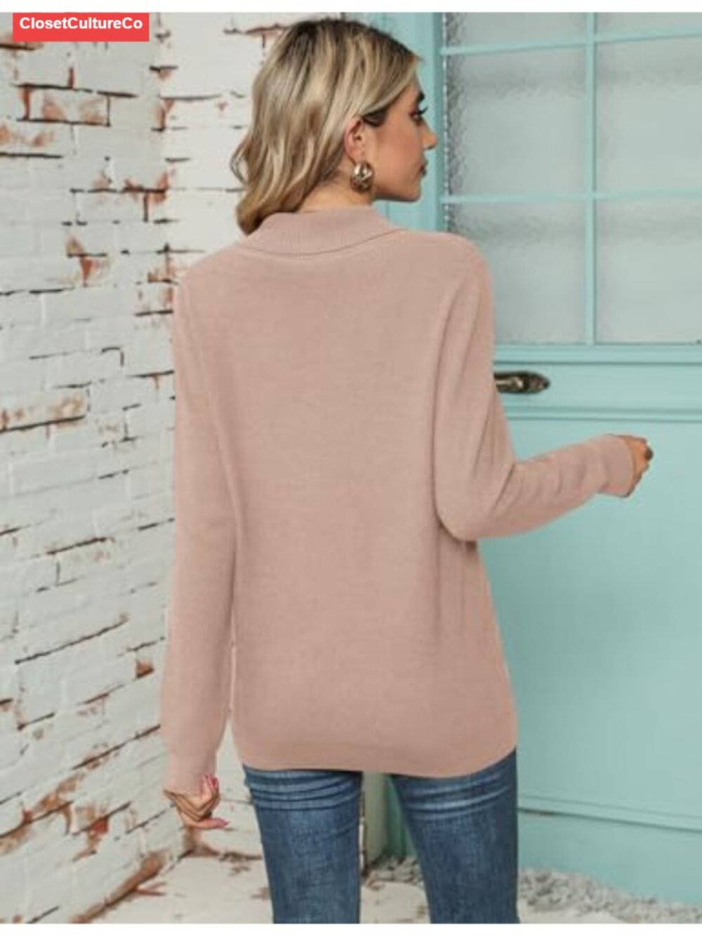 Women's Long Sleeve V Neck Pullover Sweater Knitted Collar - Picture 3 of 6